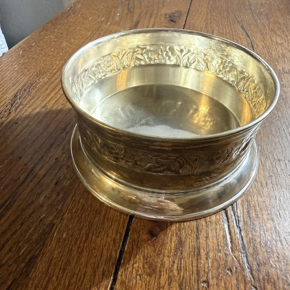 Pottery Barn Silver Decorative Pewter Vintage Wine Bottle Coaster Candle Holder